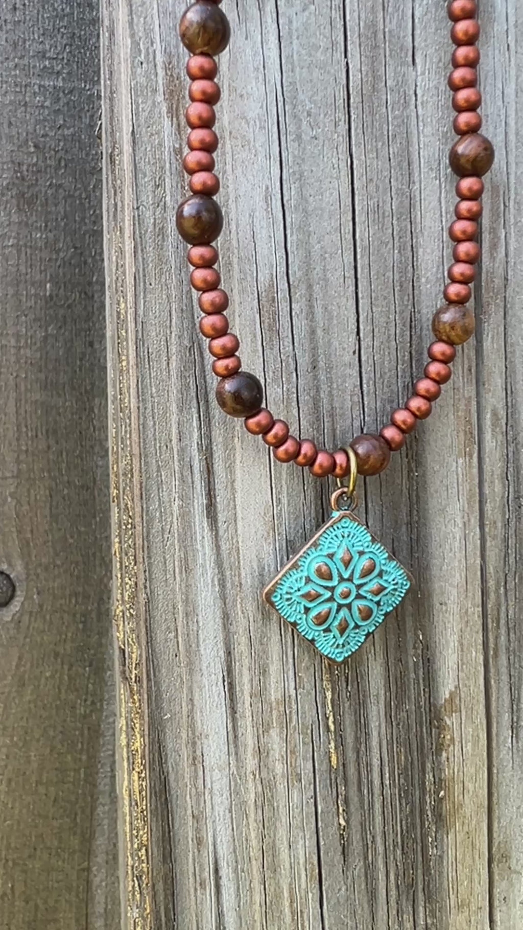 Beaded Necklace in Copper and Wood