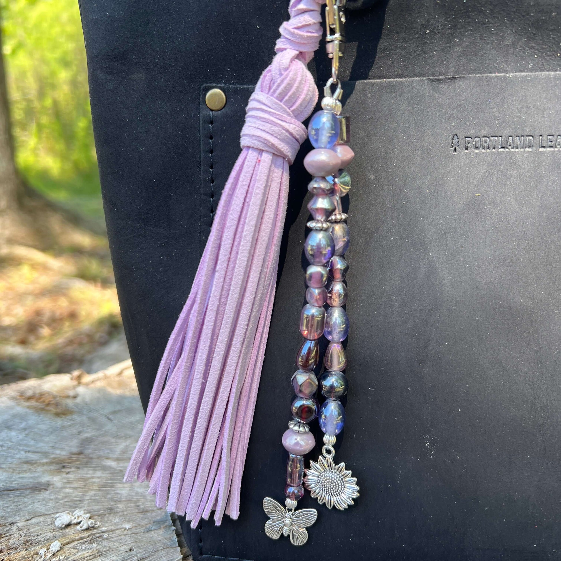 Beaded Bag Charm with Purple Glass Beads