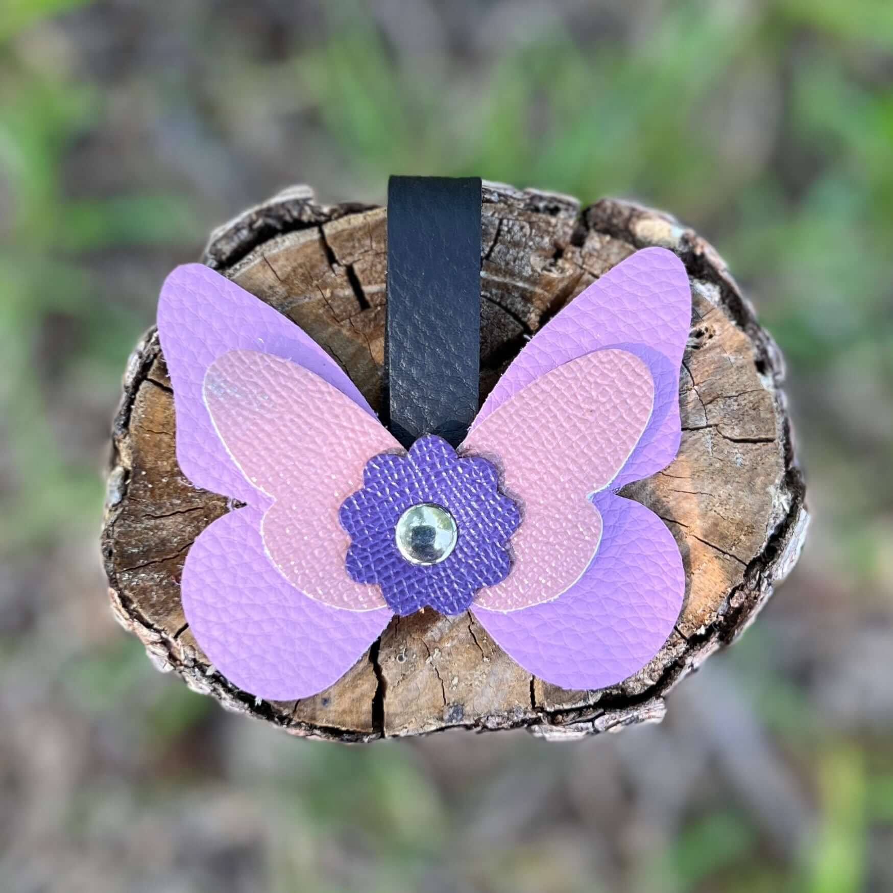 purple leather butterfly purse charm
