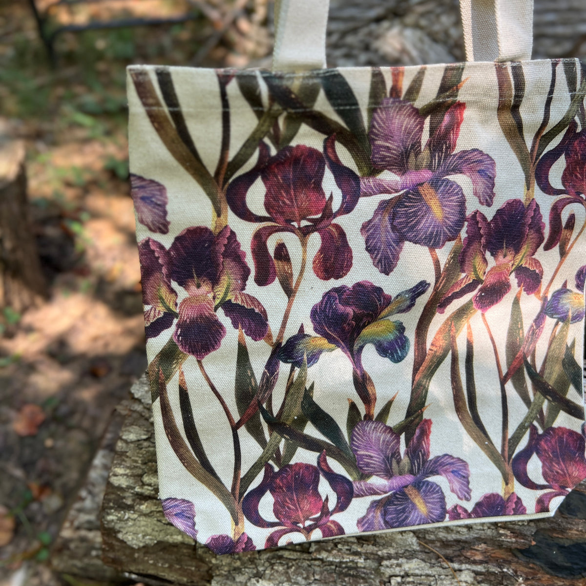 purple iris canvas tote bag