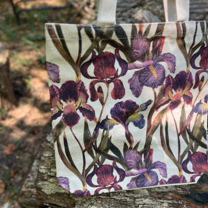 purple iris canvas tote bag
