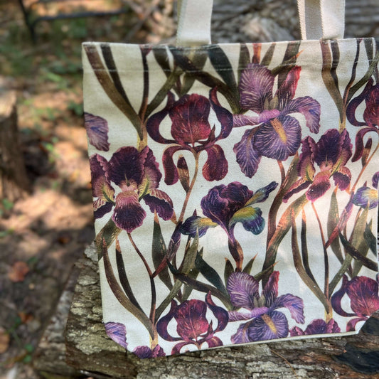 purple iris canvas tote bag
