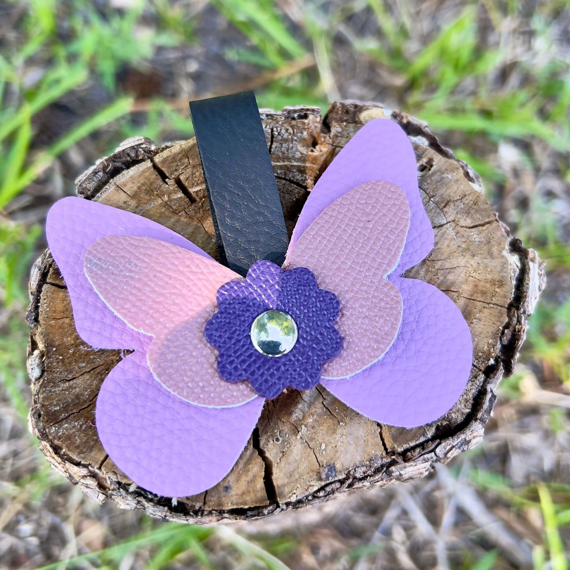 leather butterfly purse charm in purple