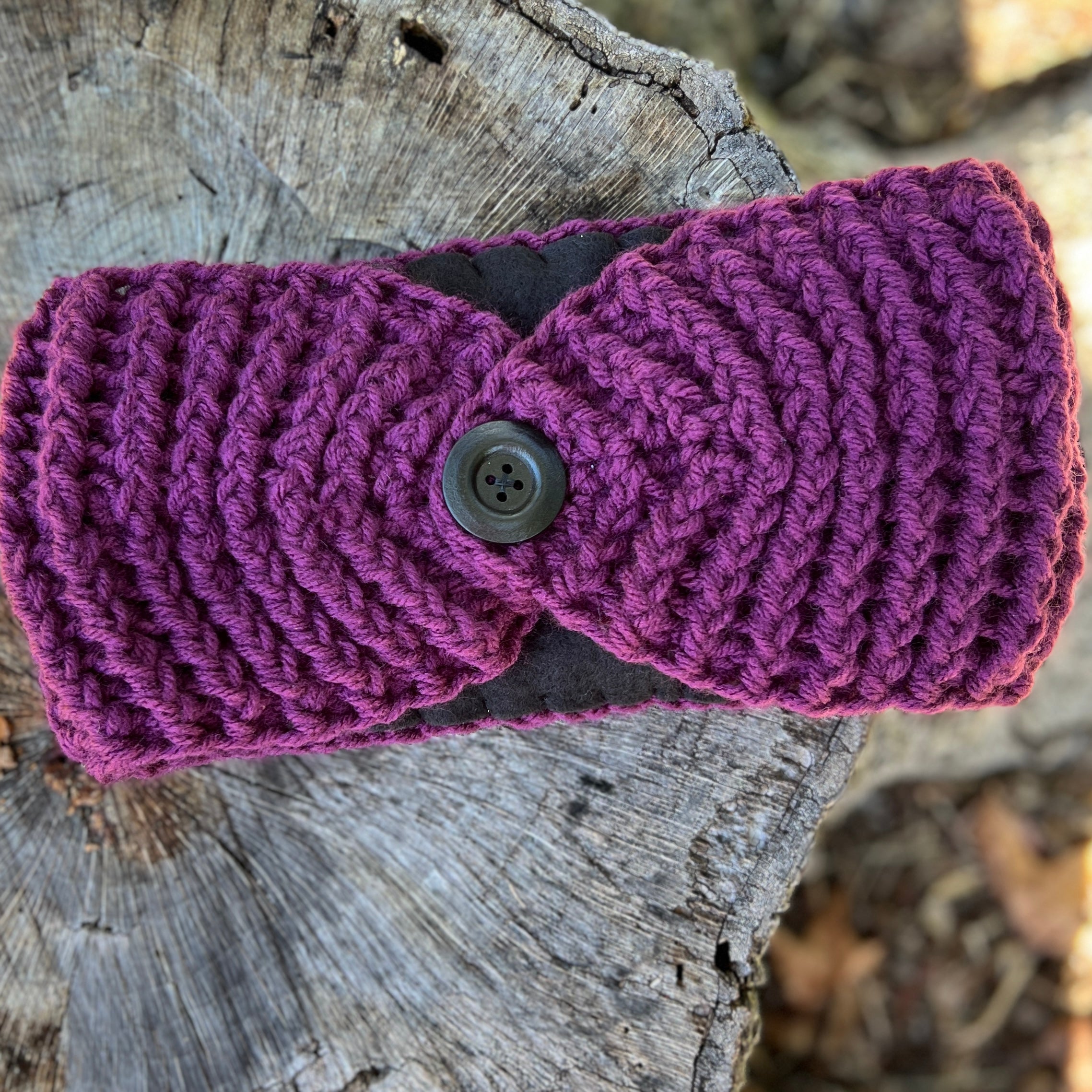 purple winter headband with fleece lining