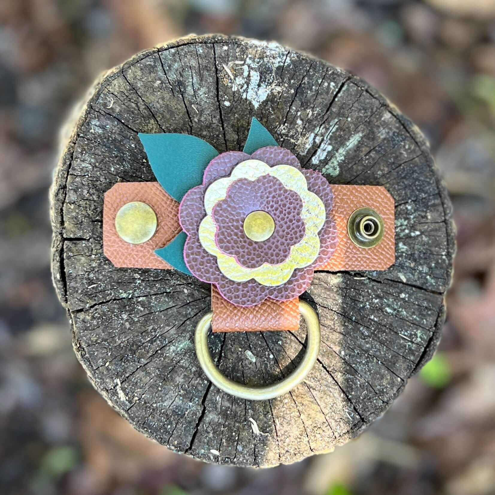 Purse Charm Holder - Flowers in Plum Wine and Gold
