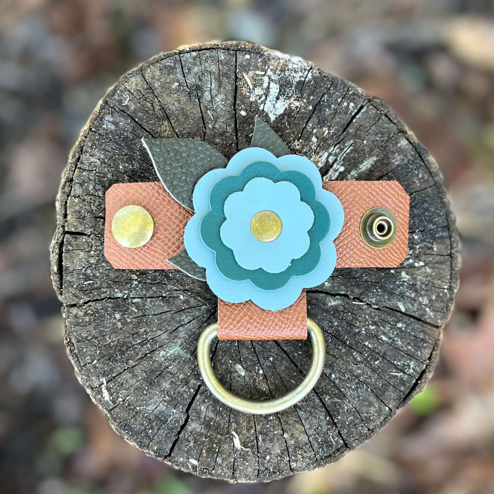 Purse Charm Holder - Flowers in Blue Gray and Jade Green
