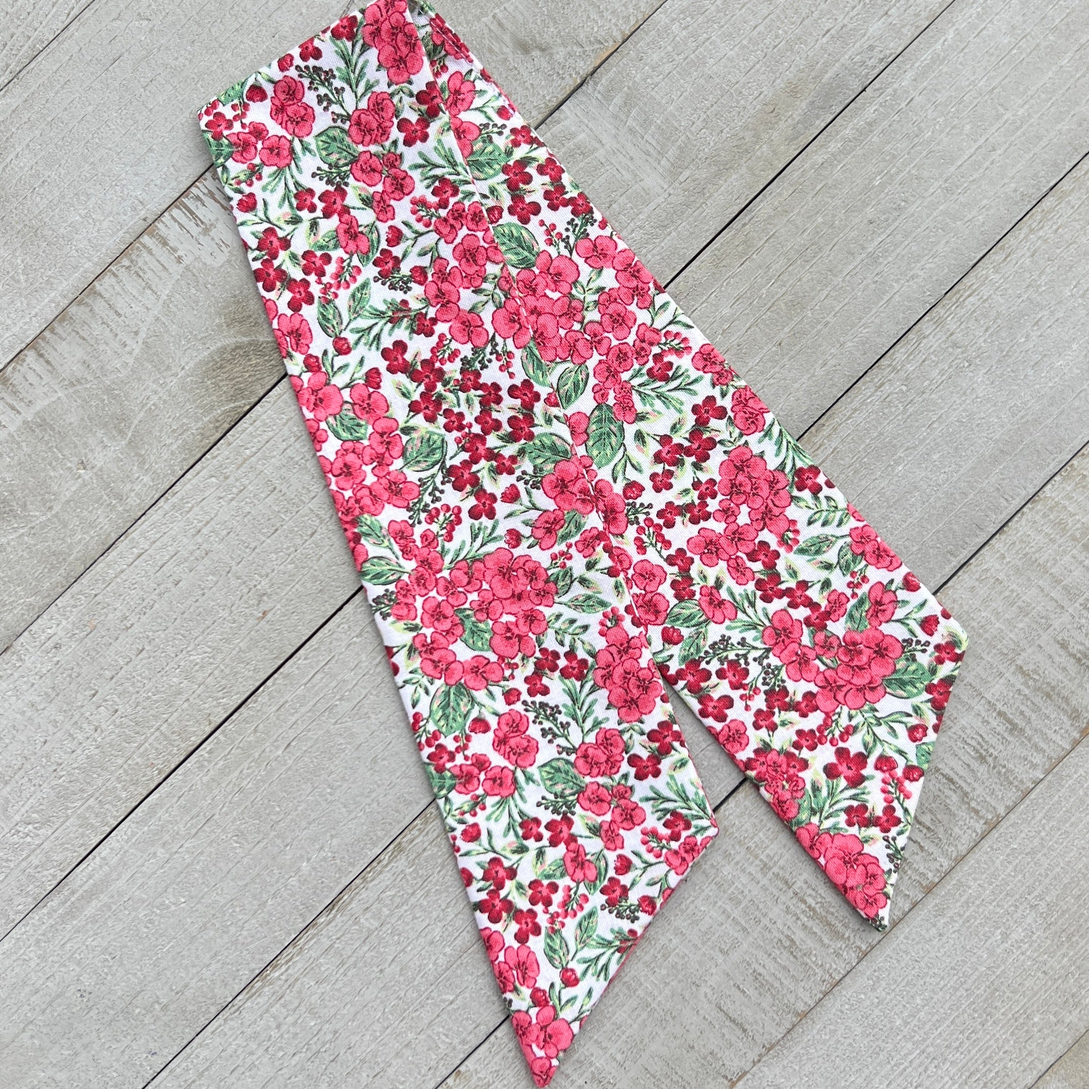 purse scarf in red and pink floral
