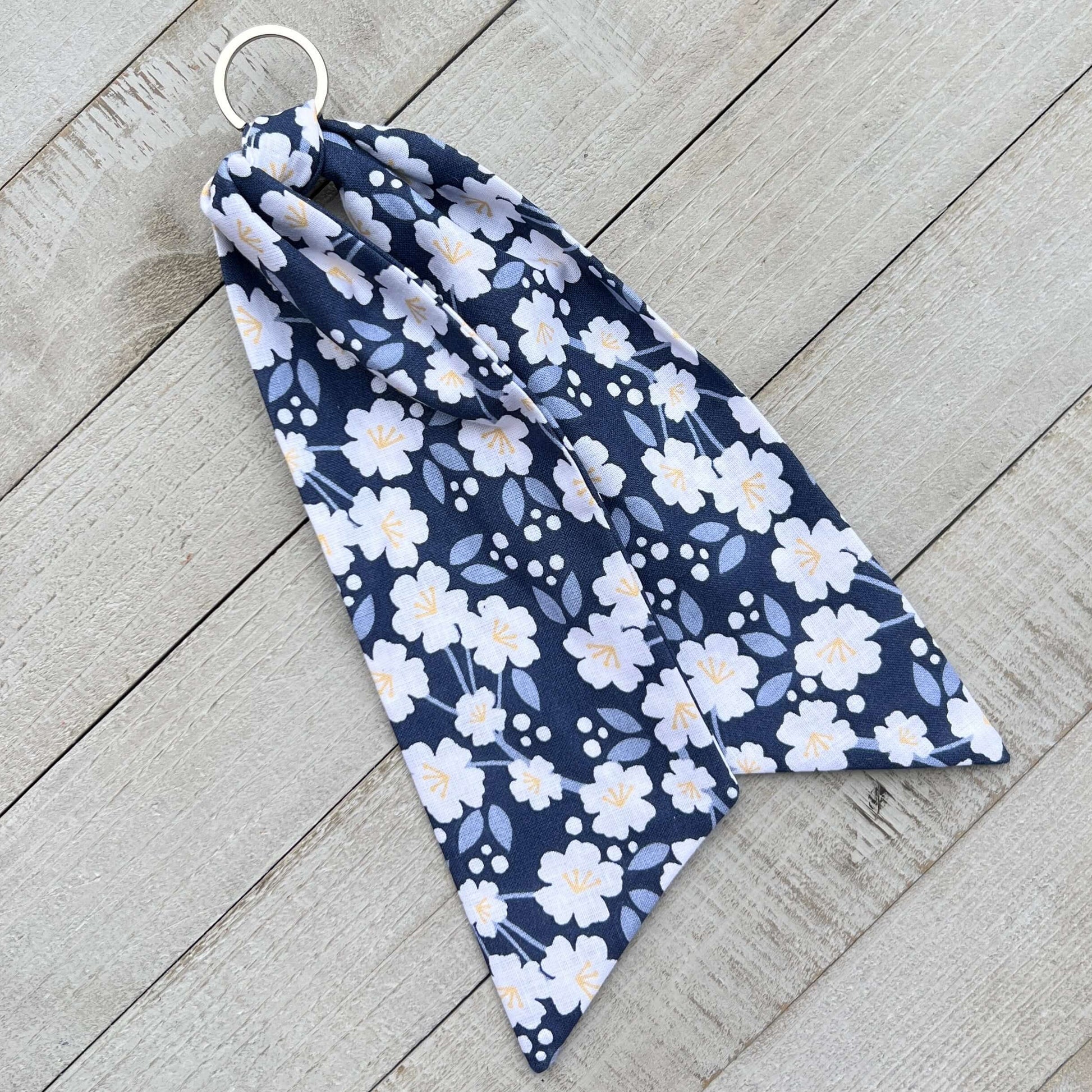 purse scarf key chain blue and white floral