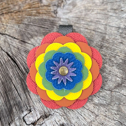 Leather Flower Bag Charm -Rainbow