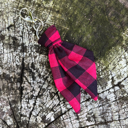 red and black plaid mini scarf keychain