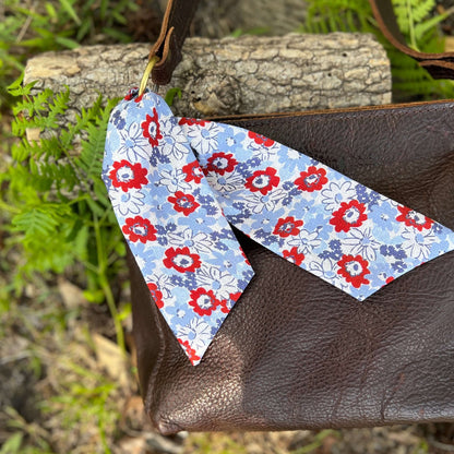 purse scarf in red and blue floral