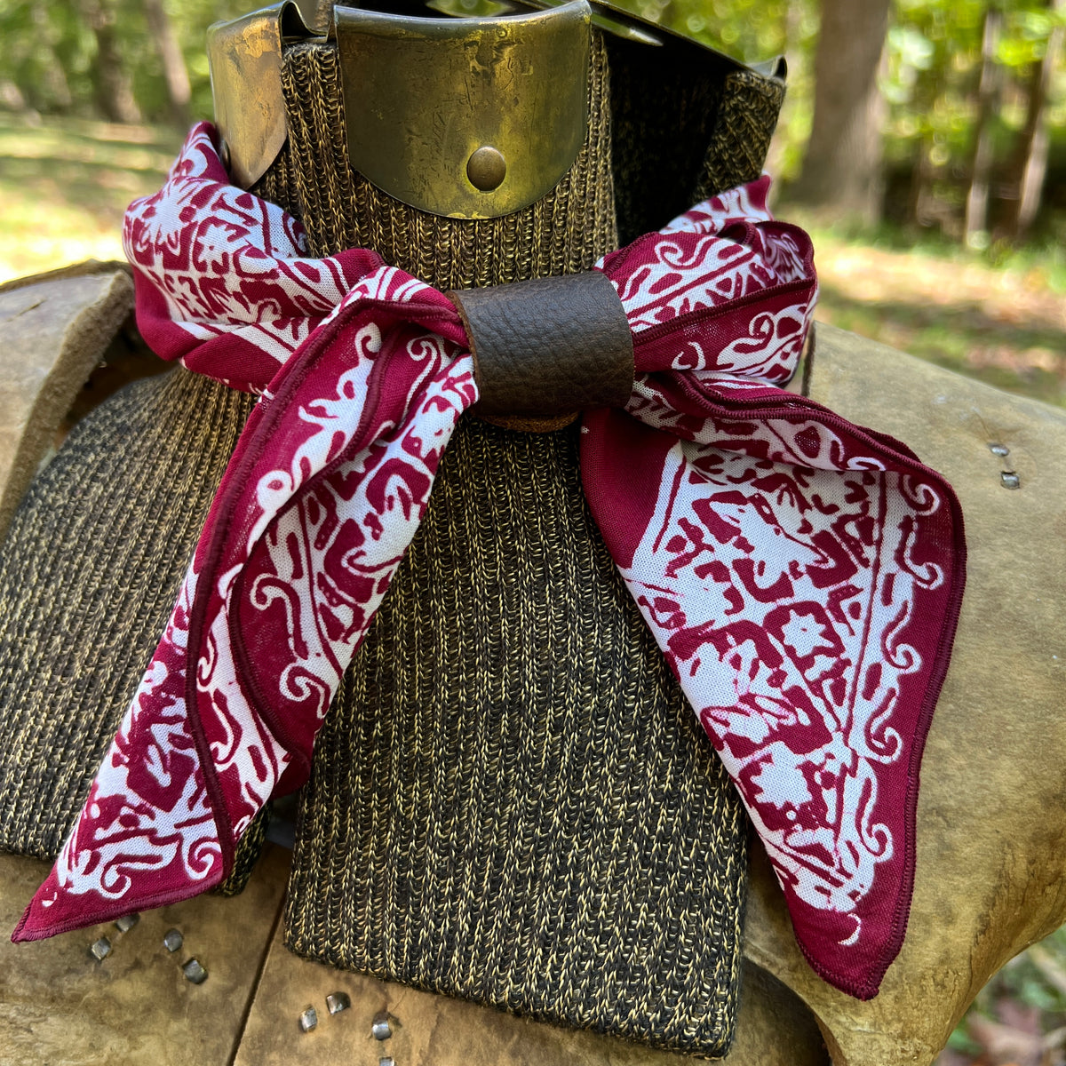 red and white floral batik bandana