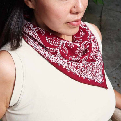 red and white floral batik bandana
