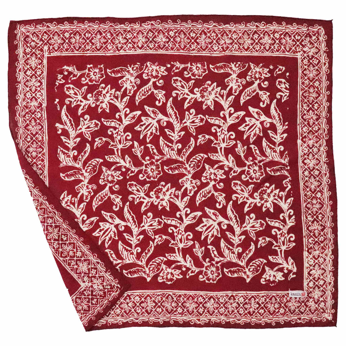 red and white floral batik bandana n white background