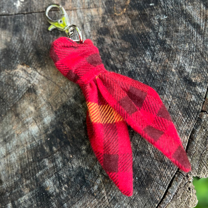 red plaid mini scarf keychain