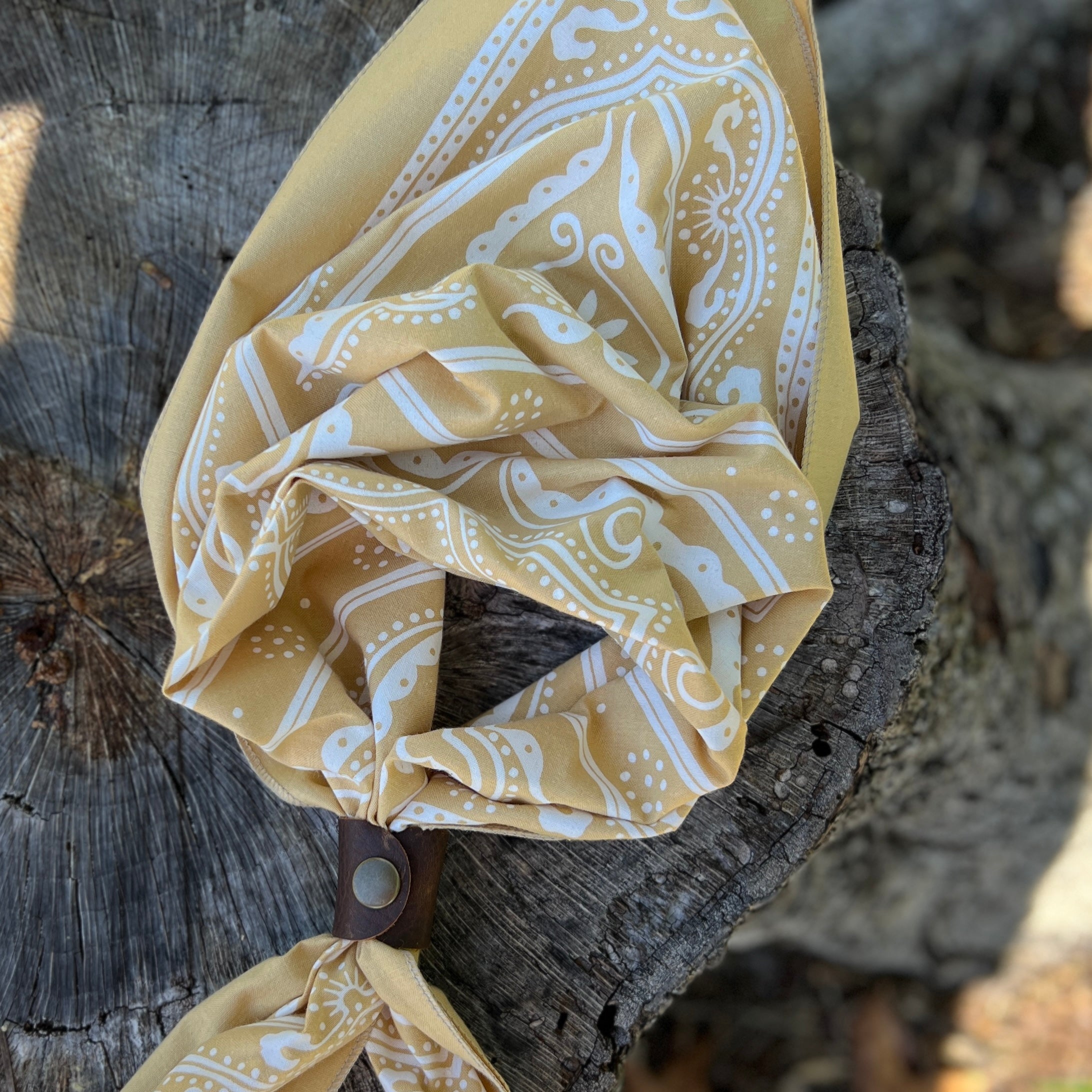 sand brown cotton bandana with brown leather slide