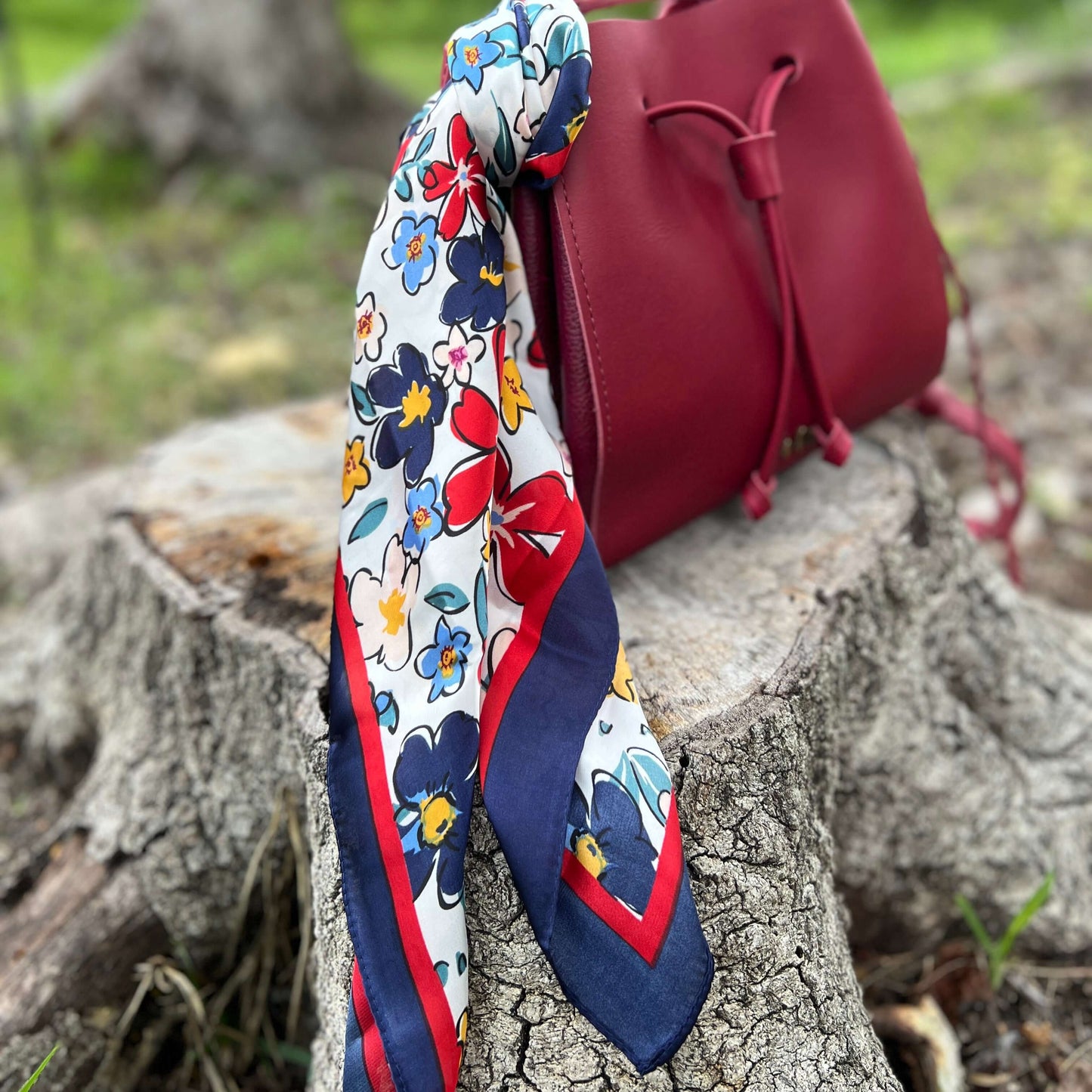 floral square scarf for purse or neck