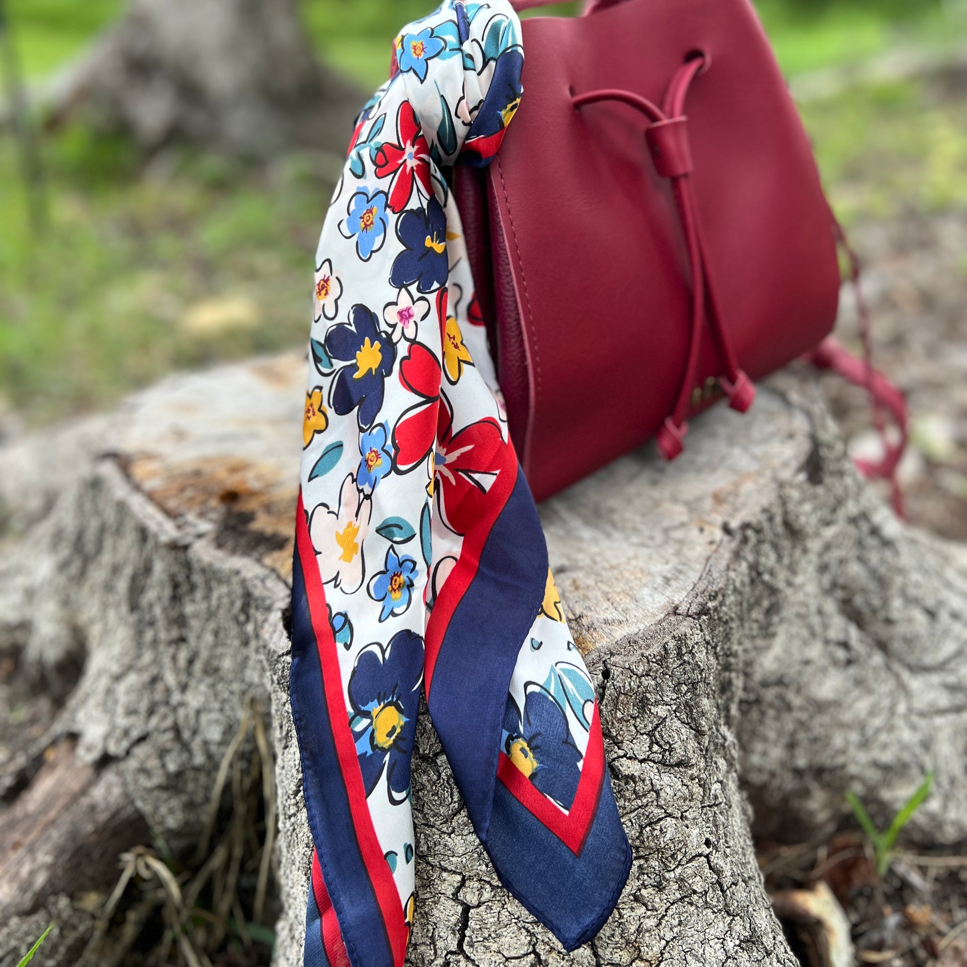 floral square scarf for purse or neck