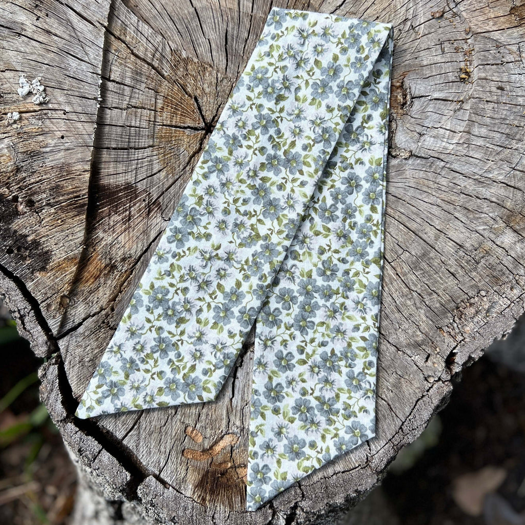 Slim Floral Scarf - Soft Blue and Green Floral