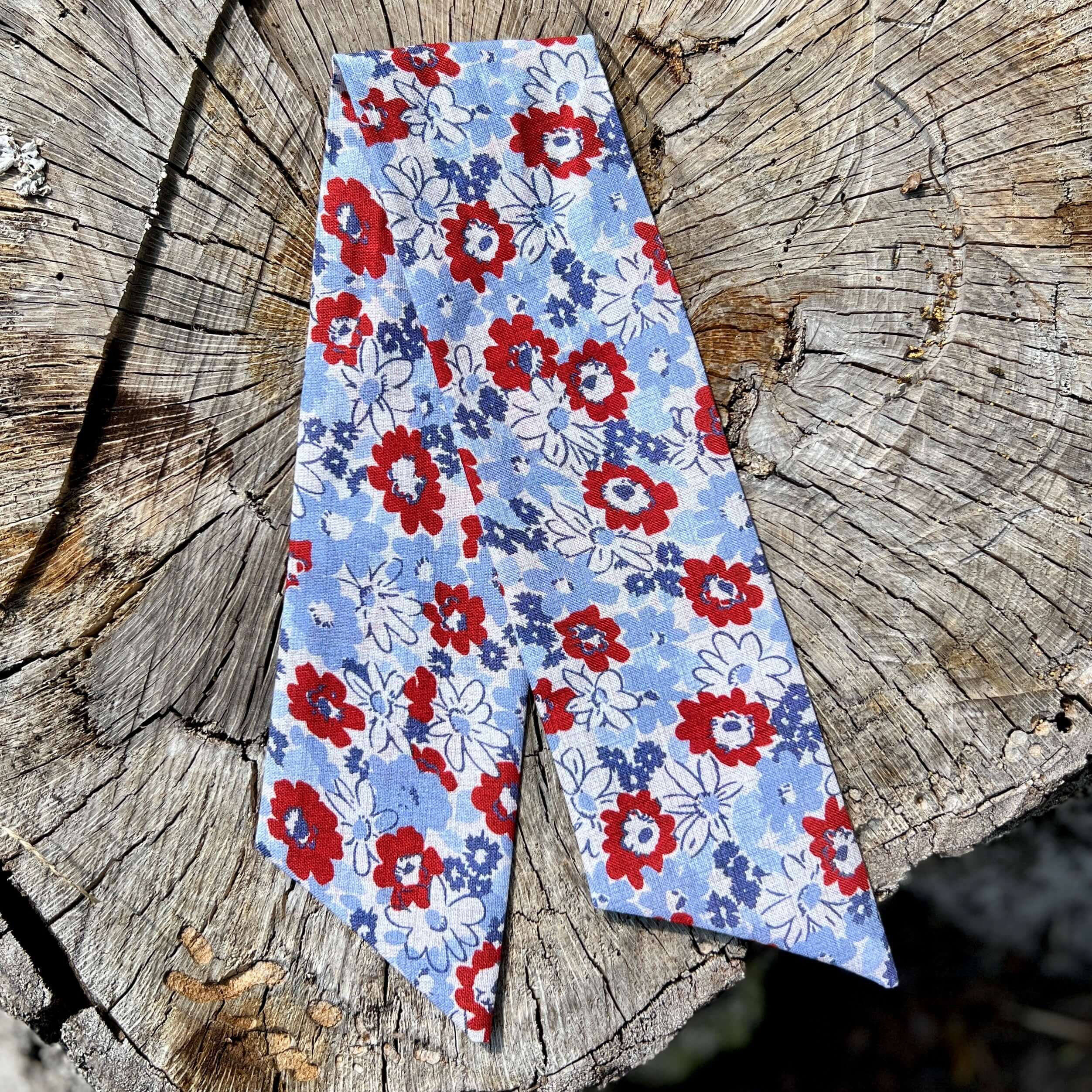 Slim Floral Scarf - Red and Blue Floral