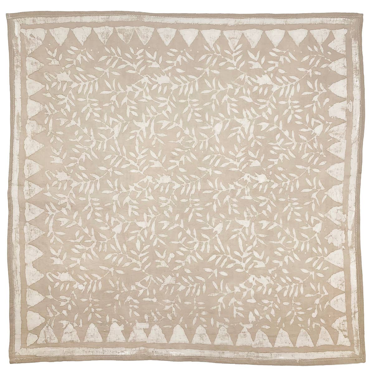Bandana Square Scarf- Tan Leafy Vines with Triangle Border