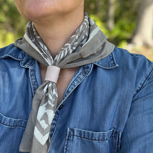 Bandana Square Scarf- Tan Leafy Vines with Triangle Border