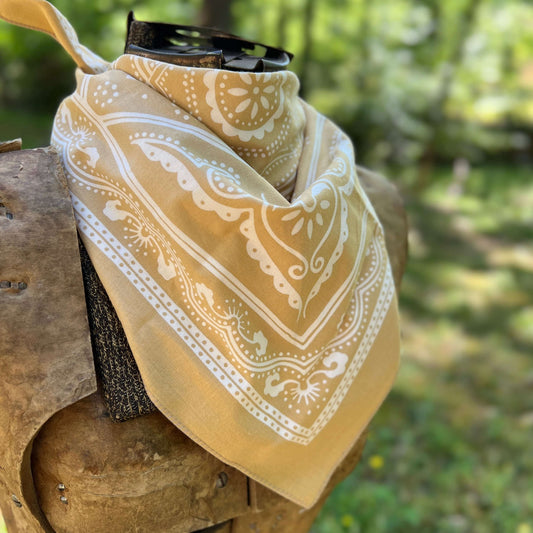 western print bandana scarf in sand brown