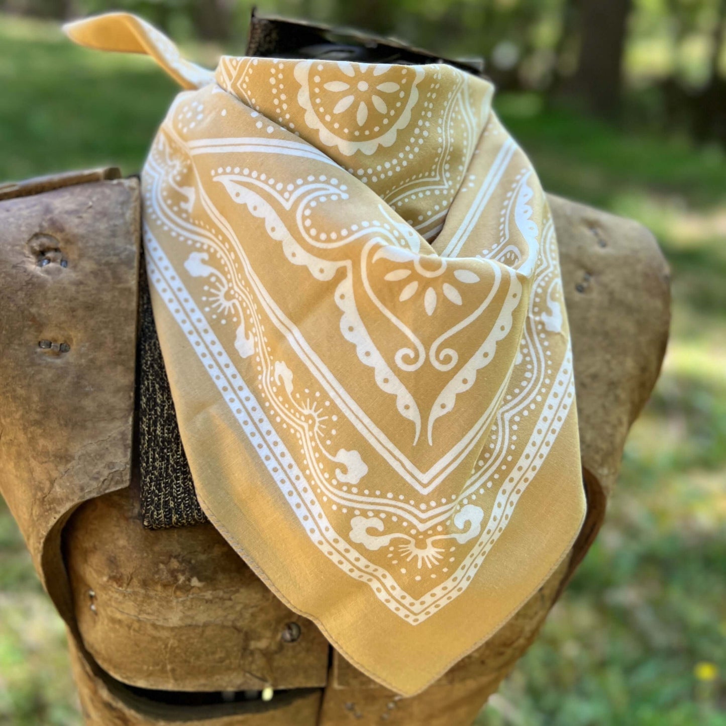 western print bandana scarf in sand brown
