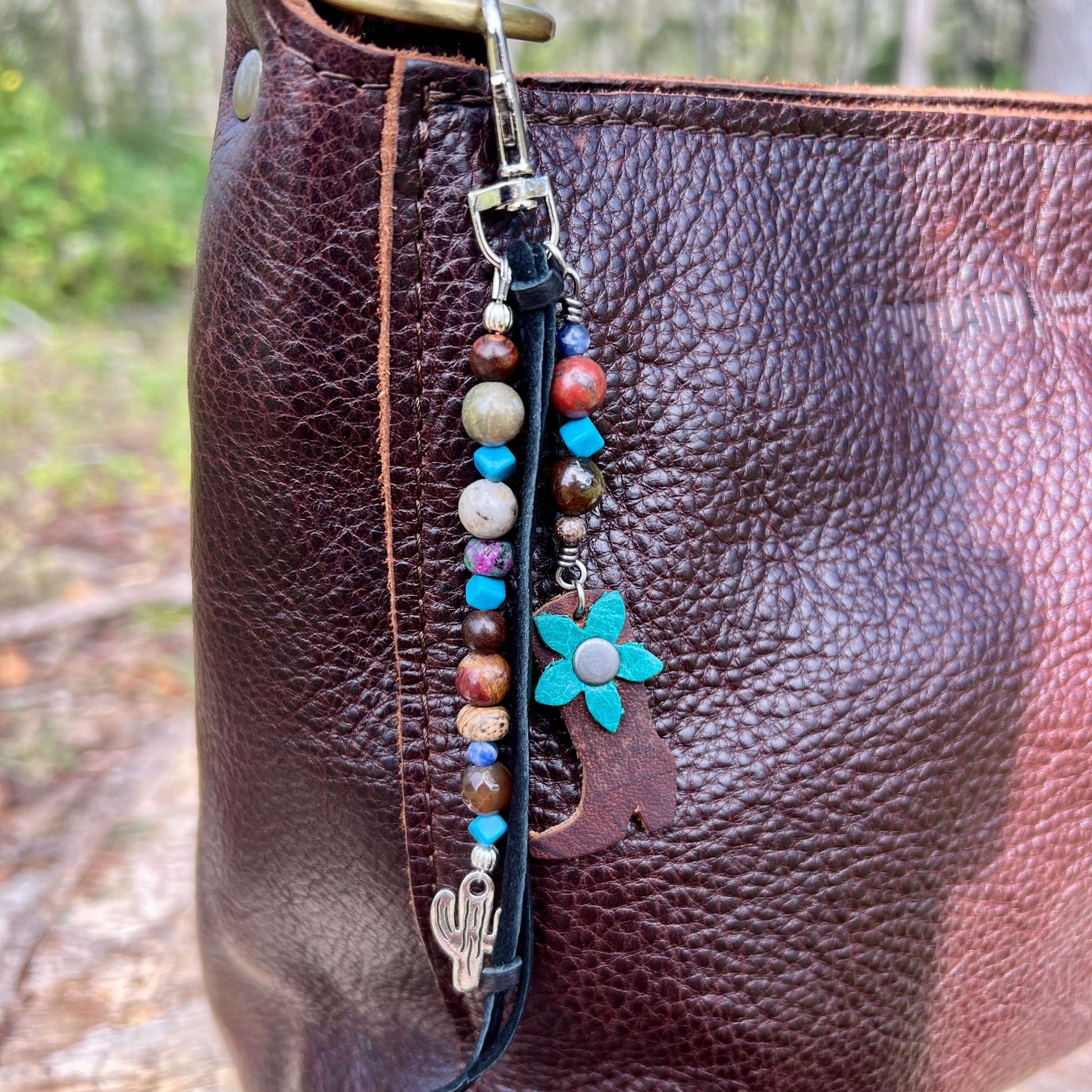 Beaded Bag Charm - Western Style with Cactus and Cowboy Boot