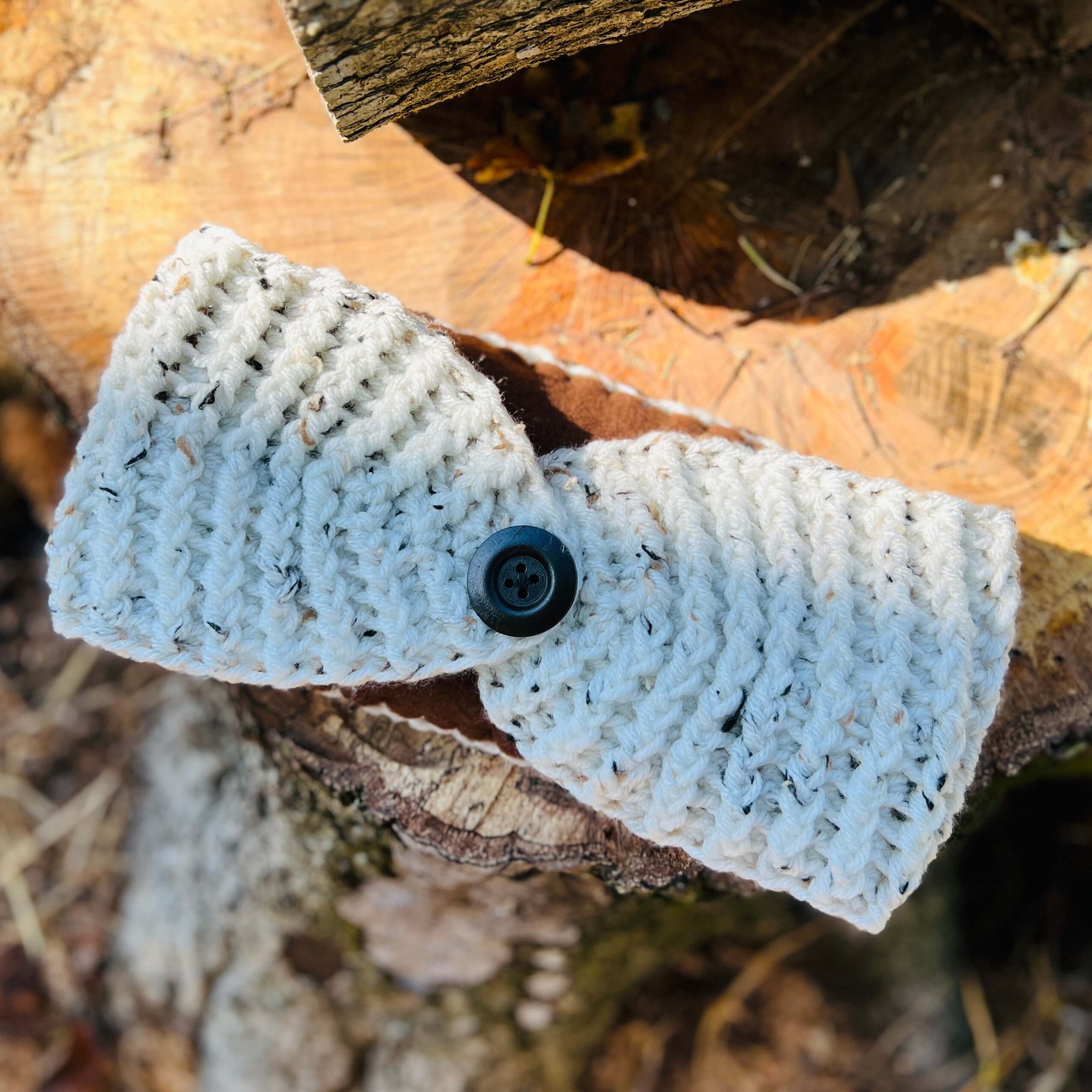 Winter Headband with Fleece Lining - Winter White Tweed