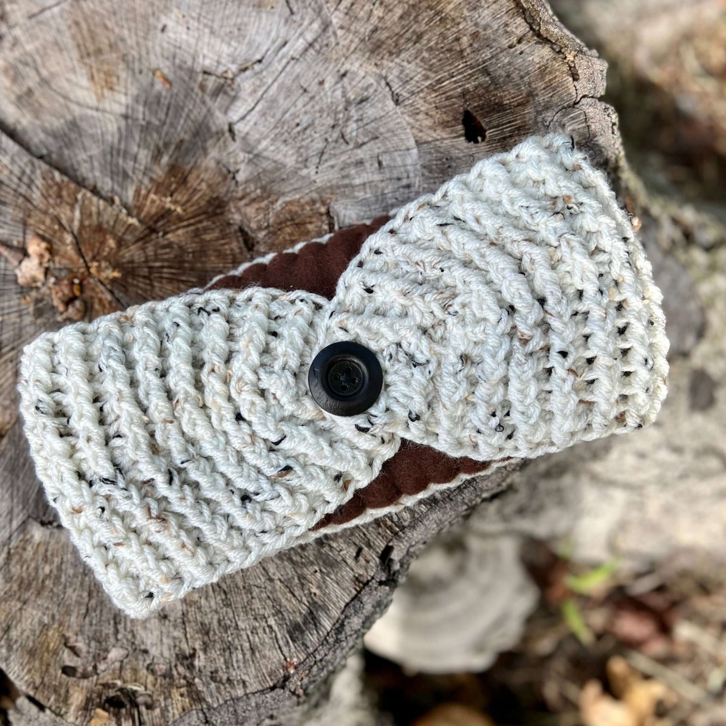 ear warmer winter white tweed knit 