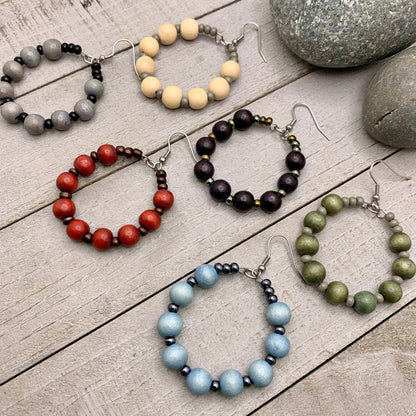 wood bead hoop earrings