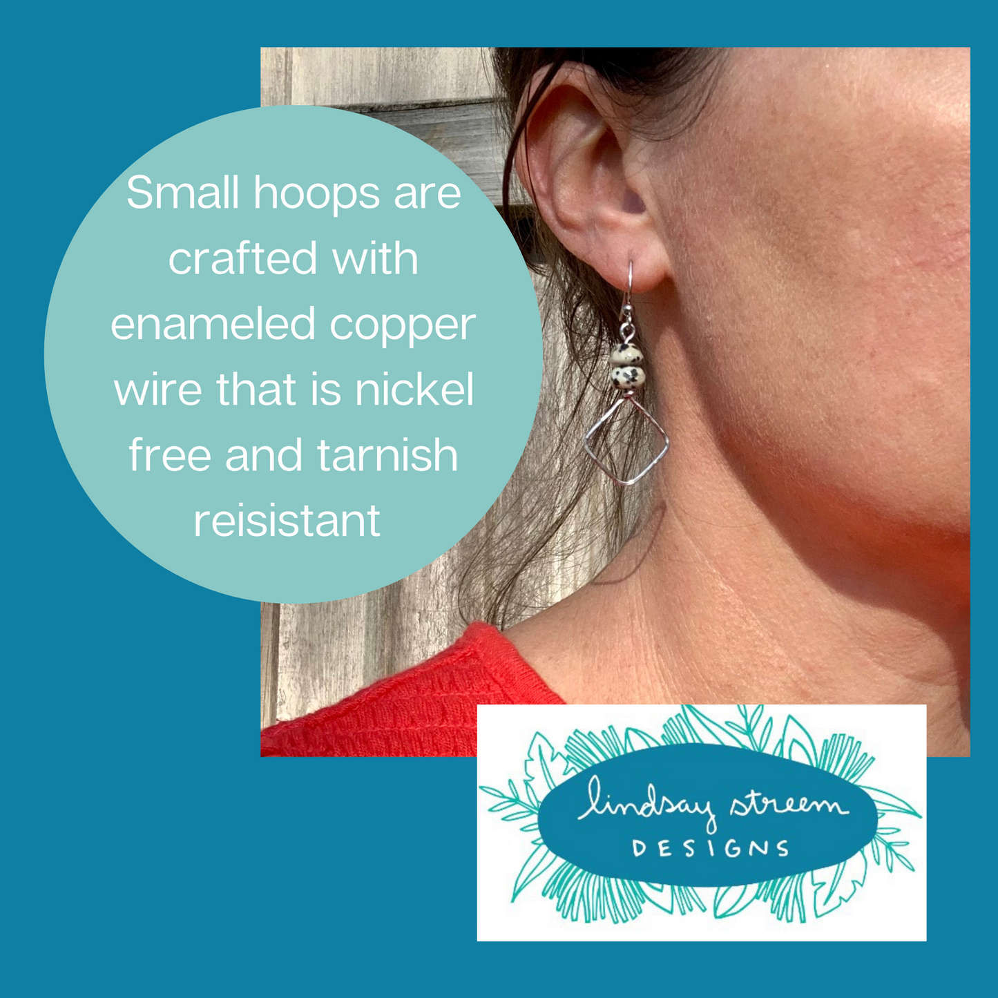 Square Hoop Earrings - Rose Gold with Jasper