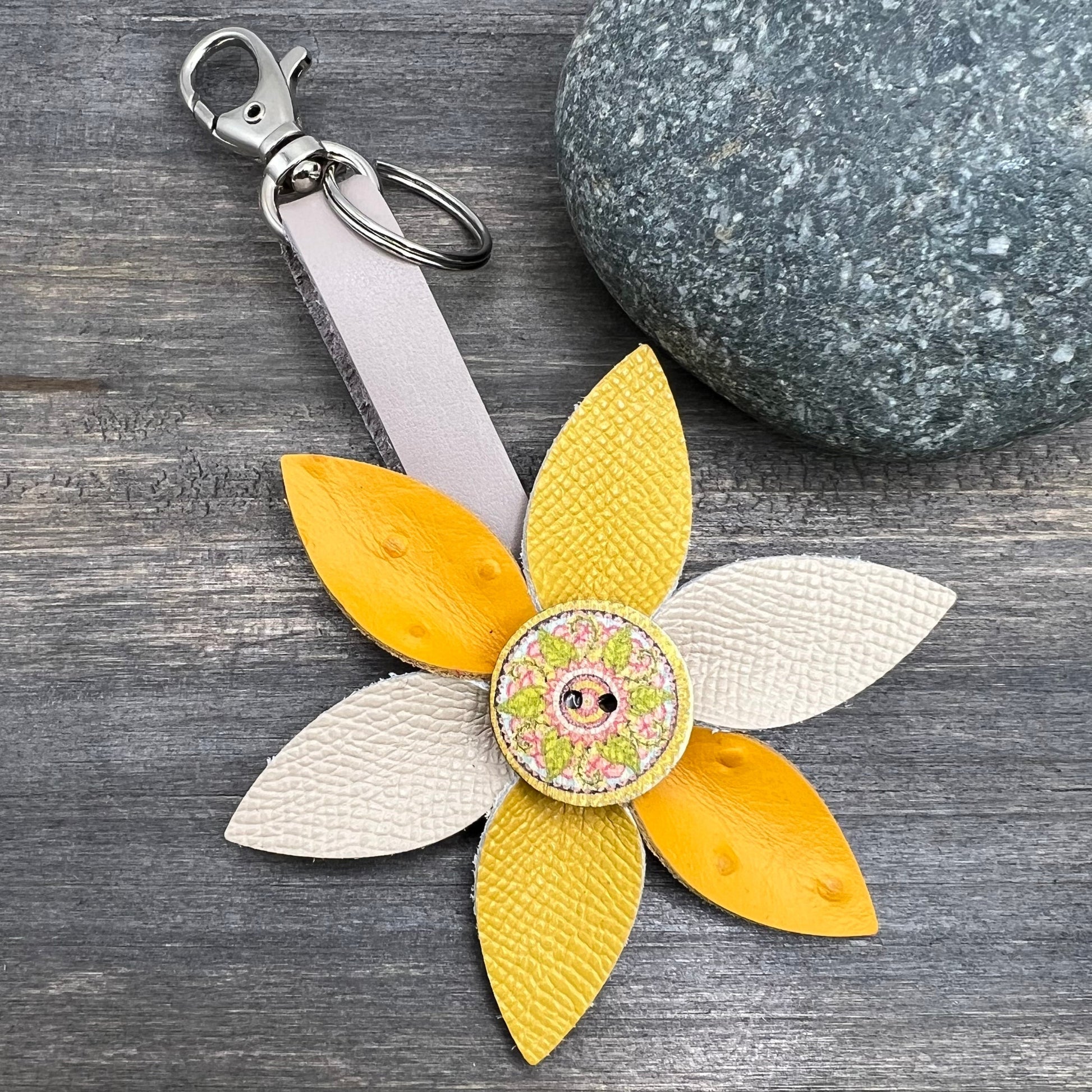 yellow leather flower purse charm
