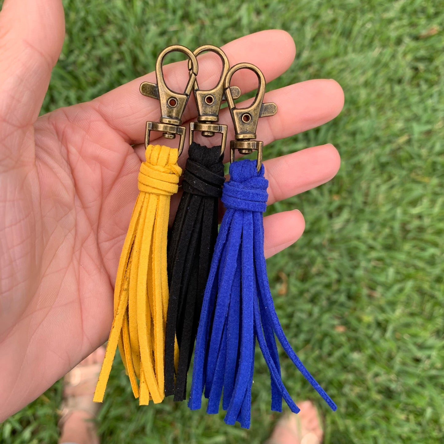 small faux suede leather tassel purse charm