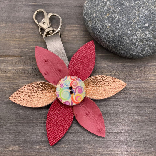 leather bag charm and keychain in pink