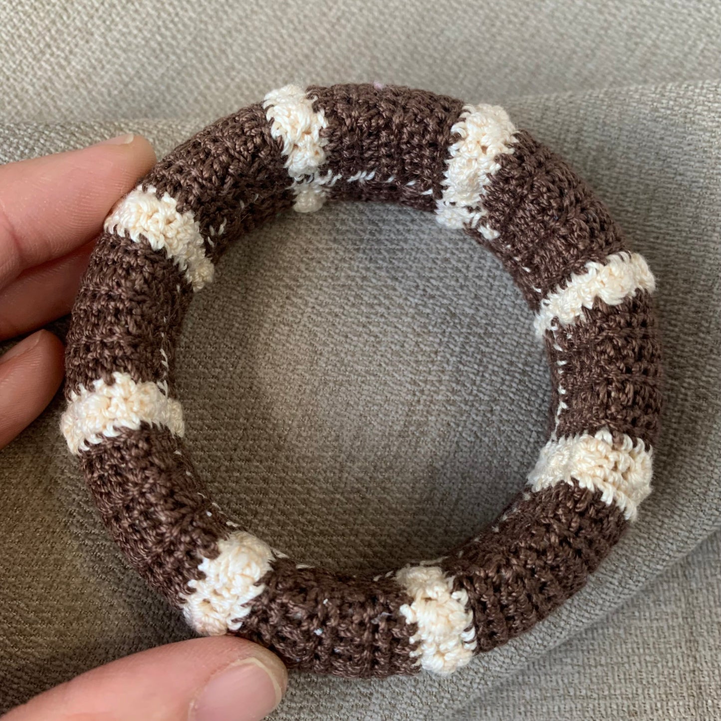 Crocheted Bangle in Dark Brown and Cream