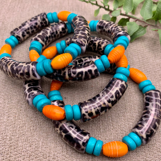 colorful leopard print tube bead stretch bracelet