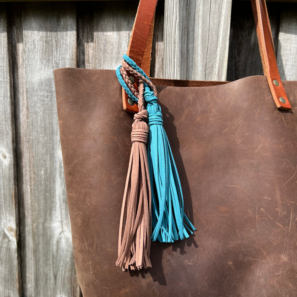 Bag Charm with Tassel for Purses & Totes Faux Suede Leather