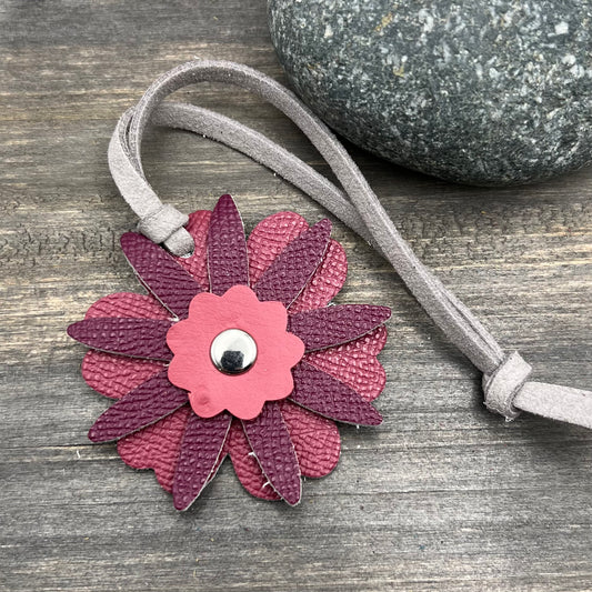 pink small leather flower purse charm 