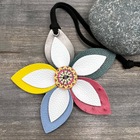colorful leather flower bag charm