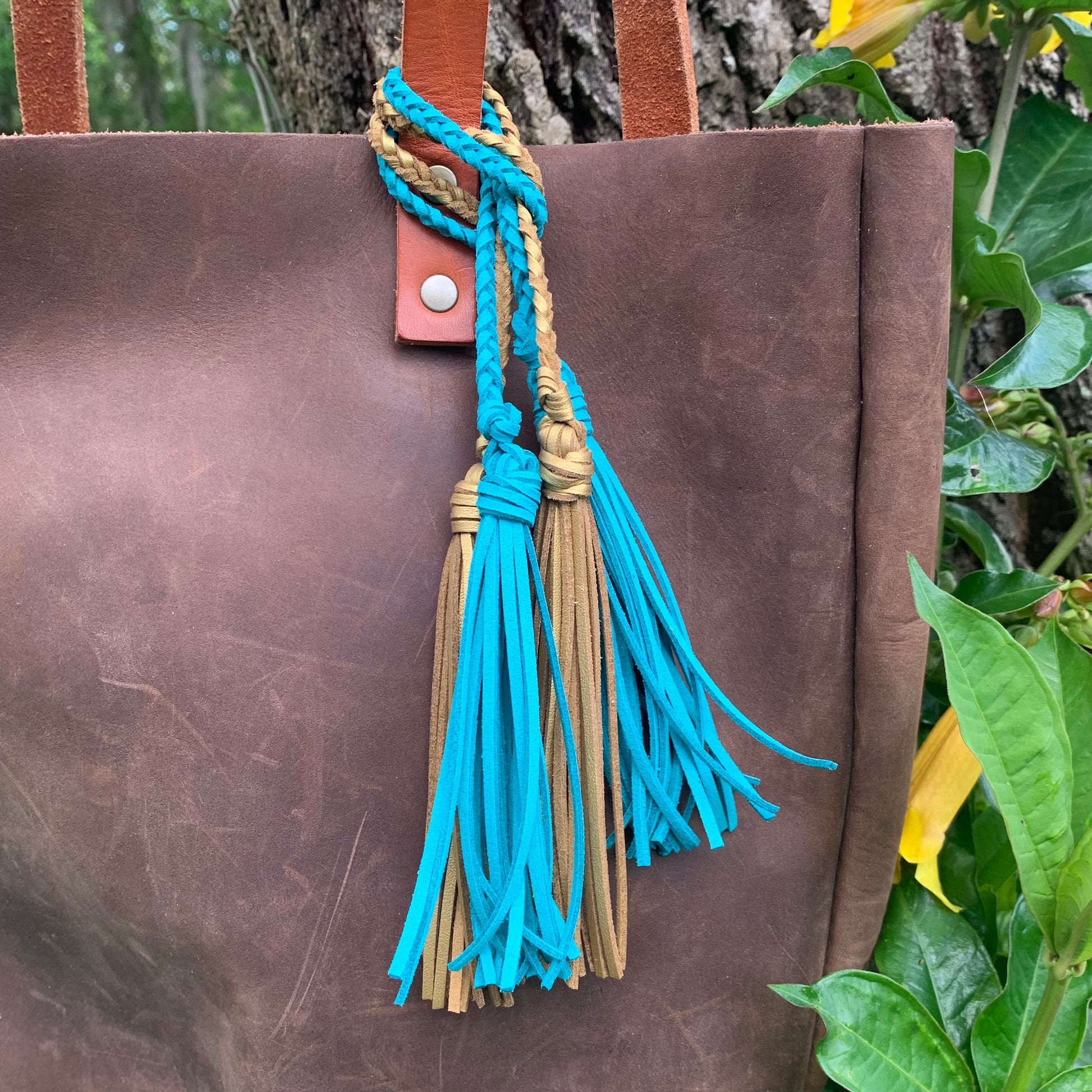 Bag Charm with Double Tassel for Purses Totes Faux Suede Leather