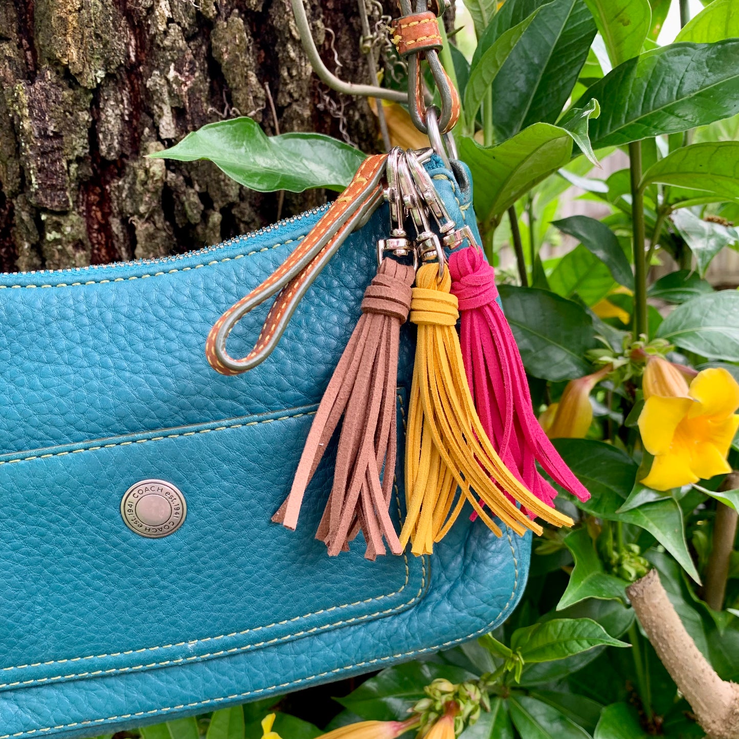 faux leather tassel purse charm