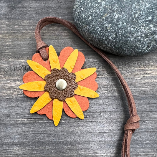 yellow and orange leather flower purse charm