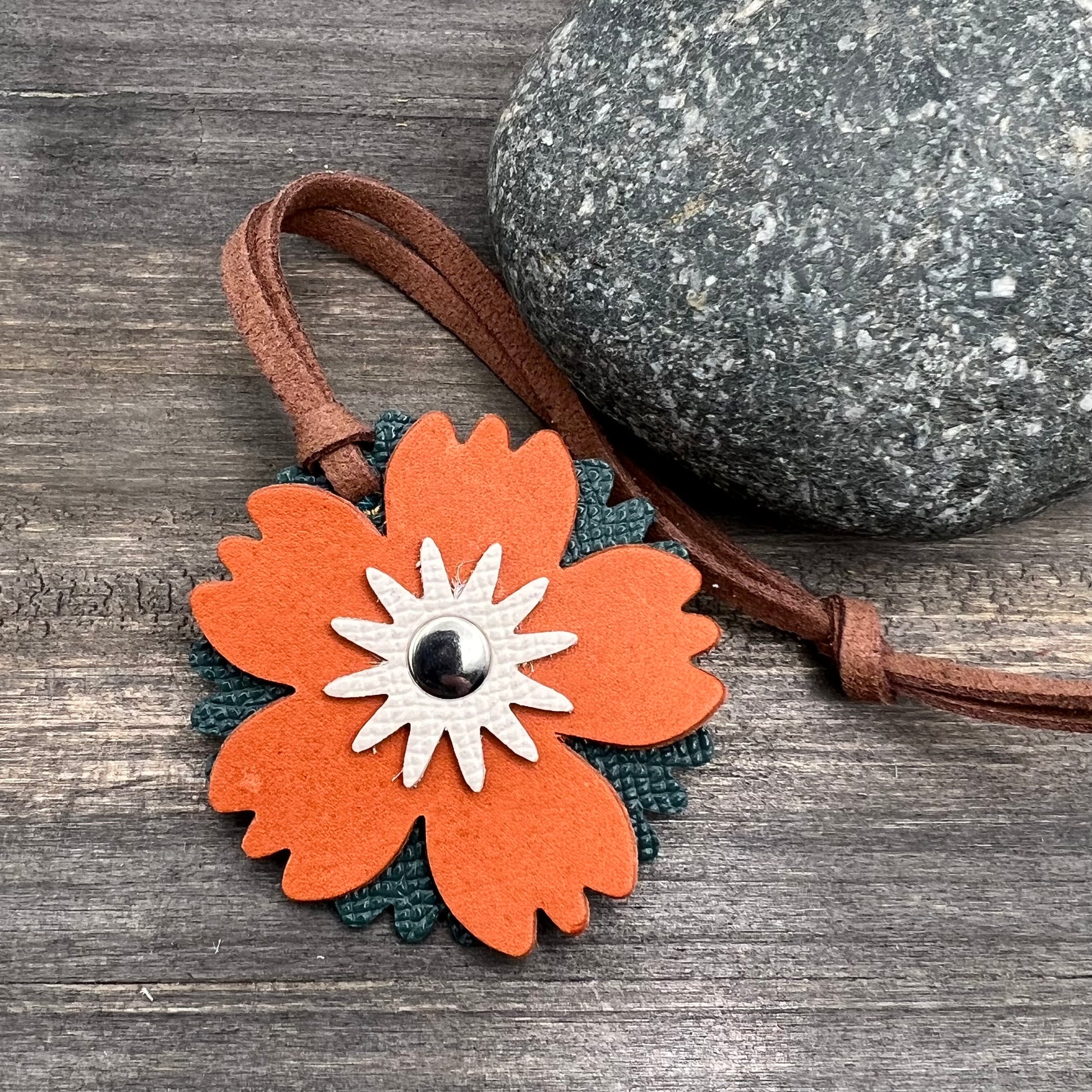small leather flower purse charm
