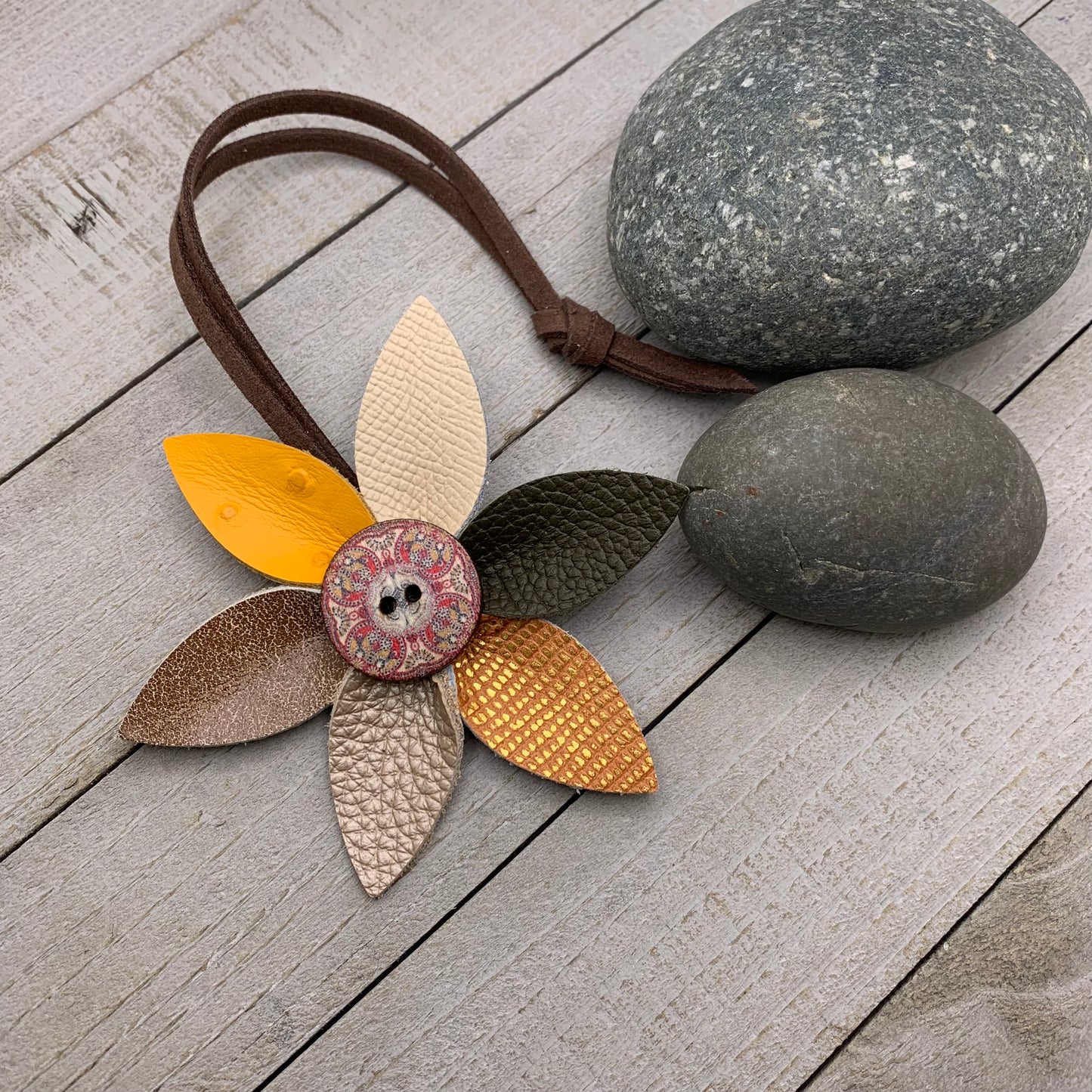 Leather Flower Bag Charm with Tote Loop