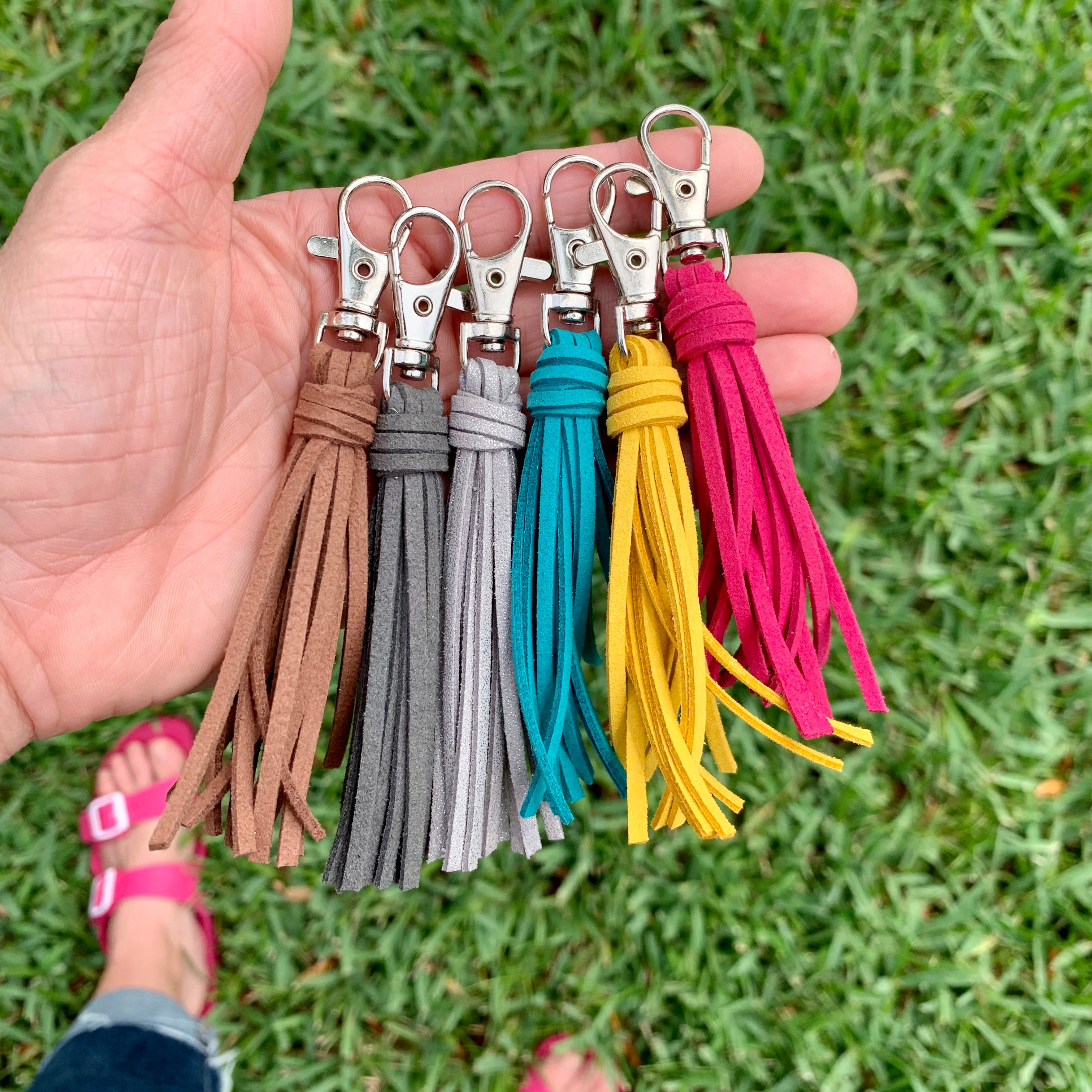 Mini Faux Suede Tassel Bag Charm with Clip